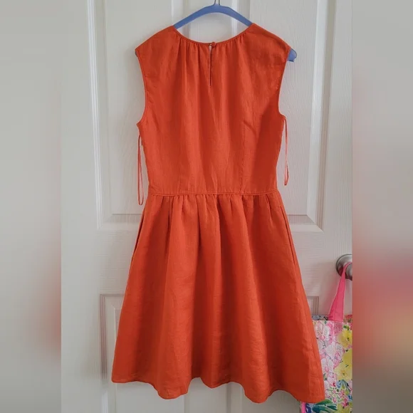 J. Crew Linen Cap Sleeve Dress in Orange/Red, Size 0 - Picture 7 of 16